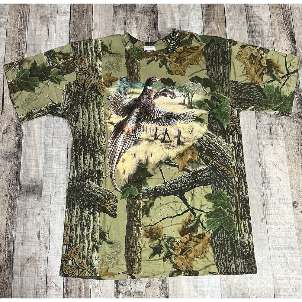 Hunting Shirt Men's Large Green Camouflage Pheasant Bird Realtree
